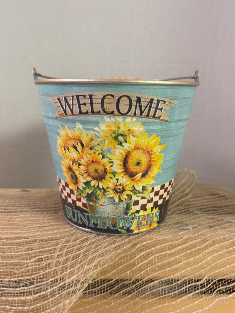 Welcome Sunflower Small Gift Tin Basket