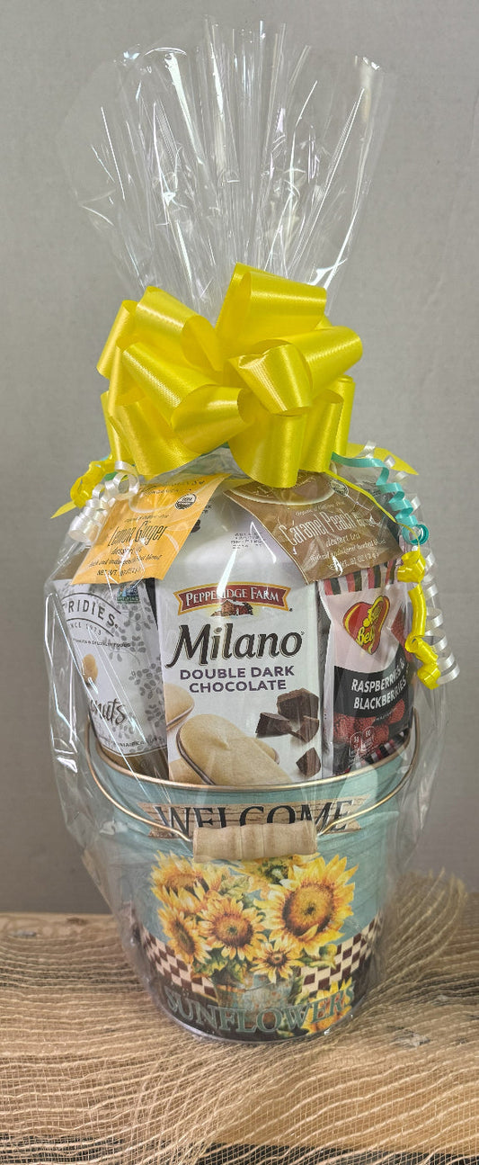 Welcome Sunflower Small Gift Tin Basket